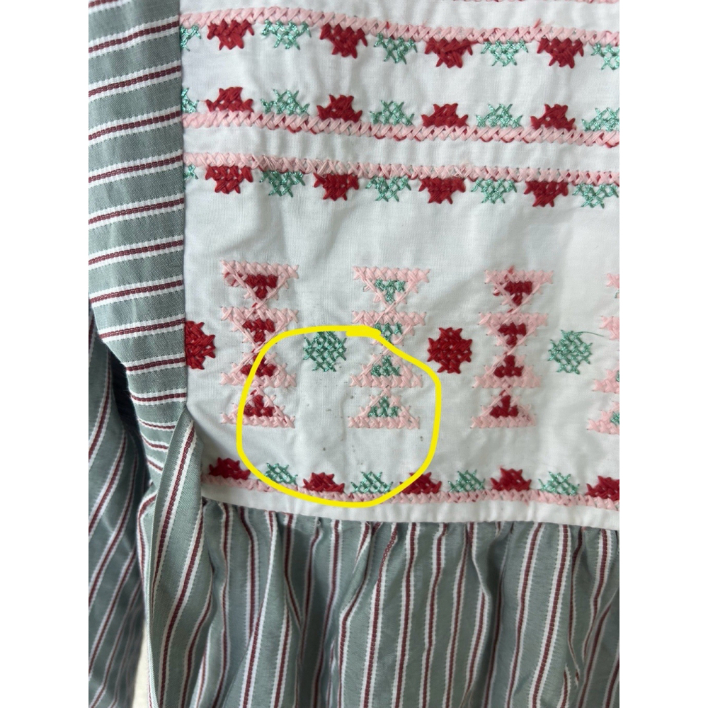 POMANDER PLACE Sage Stripe Embroidered Sadona Mini Dress Medium Cottage Prairie - Picture 9 of 11